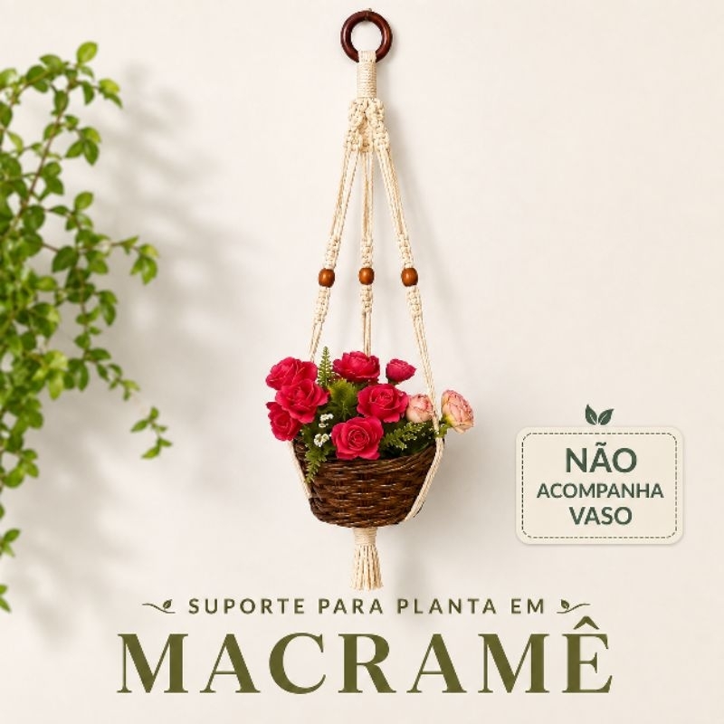 Suporte para Planta em Macramê Feito à Mão 80 cm– Decoração Boho para Vasos