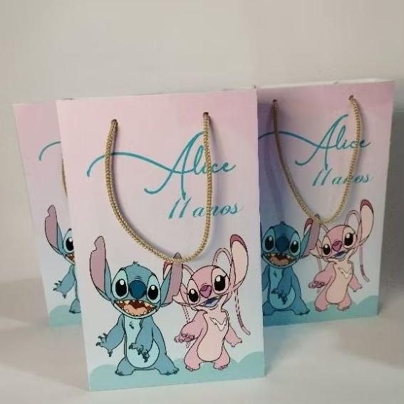 KIT SACOLINHA PERSONALIZADA STITCH E ANGEL | LEMBRANCINHA ANIVERSÁRIO