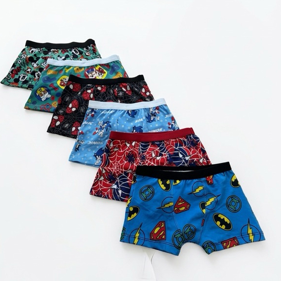 Kit 5 ou 10 Cuecas Boxer Menino Estampas Sortidas Personagens - Premium Macia - Forro 100% algodão