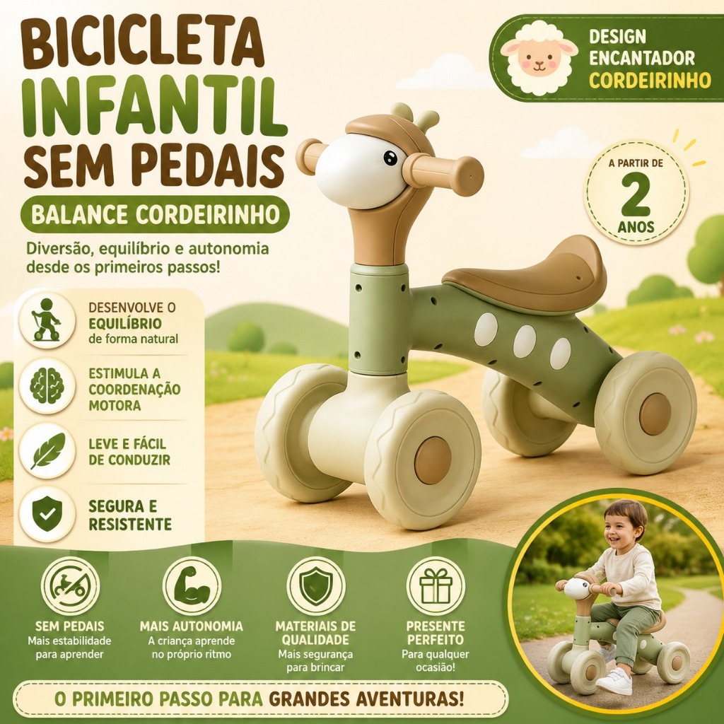 Bike Infantil Sem Pedais Equilíbrio para Aprendizado Seguro, Conforto e Design Infantil | Iniciação à Bicicleta, Estilo