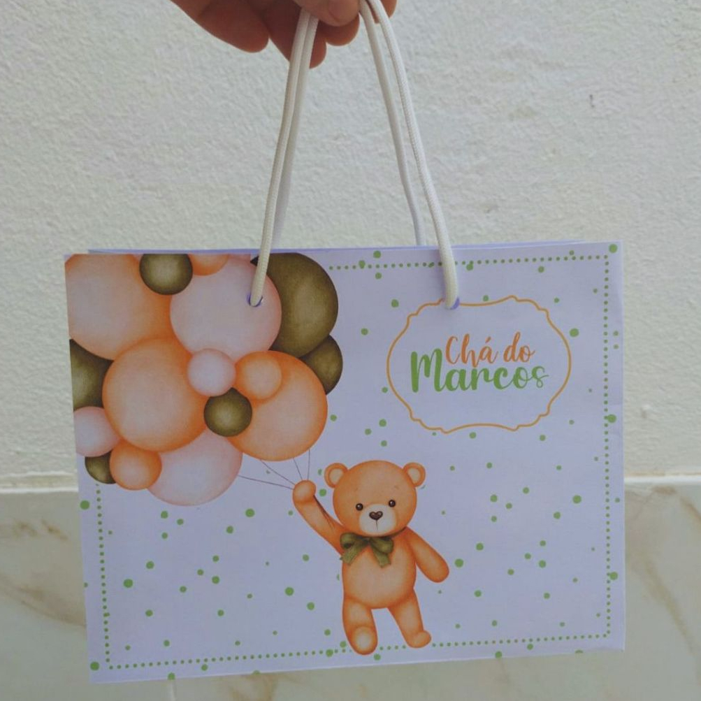 Sacolinha CHÁ DE BEBÊ URSINHO VERDE Personalizado Sacolinha Lembrancinha Aniversário URSINHO VERDE PEGUE MONTE