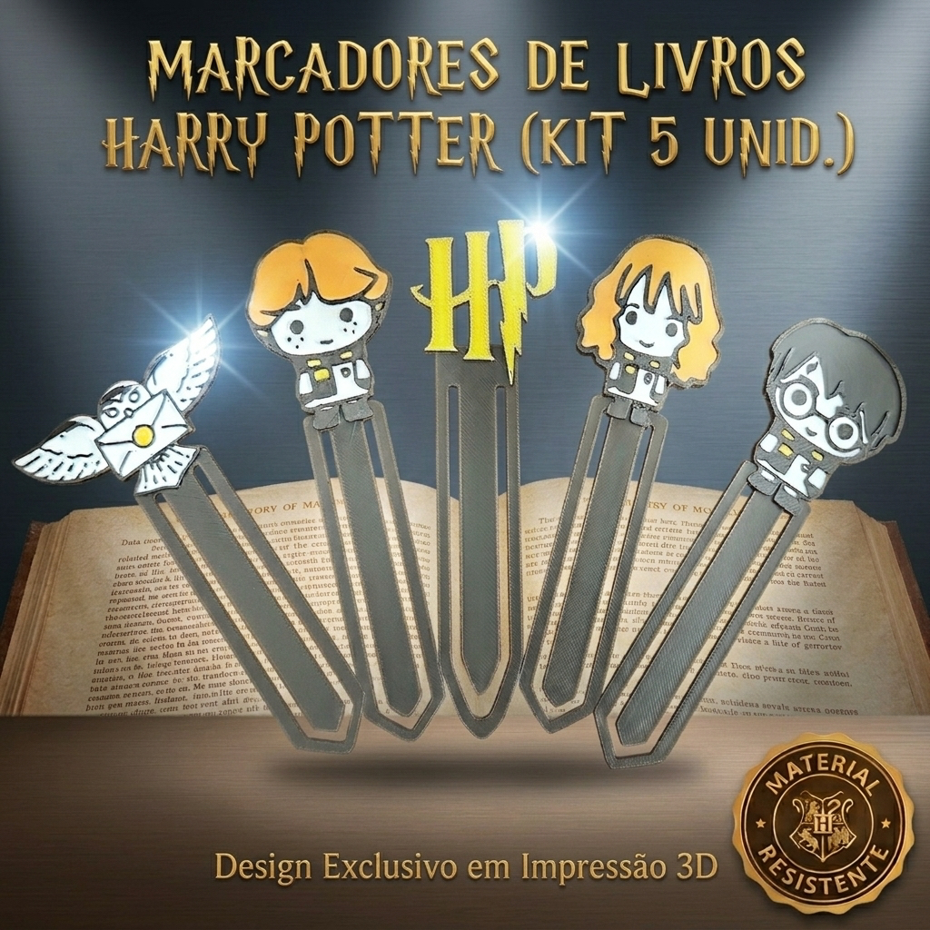 Kit com 5 marcadores PREMIUM para livros Harry Potter VARIOS MODELOS