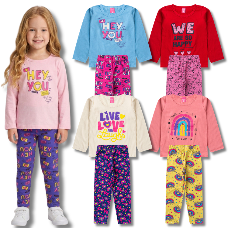 Kit Sortido Conjunto Meia Estação Coleção Feminino/Menina Infantil Blusa Manga Longa + Calça Legging