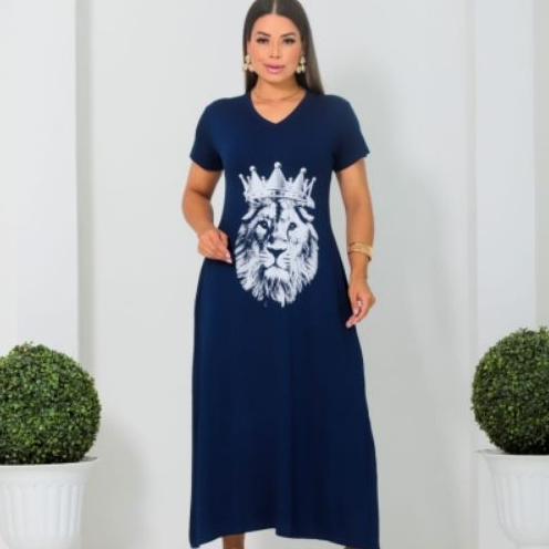 Vestido Longo Feminino Verão Com Fenda Manga Solta Estilo Casual Confortável