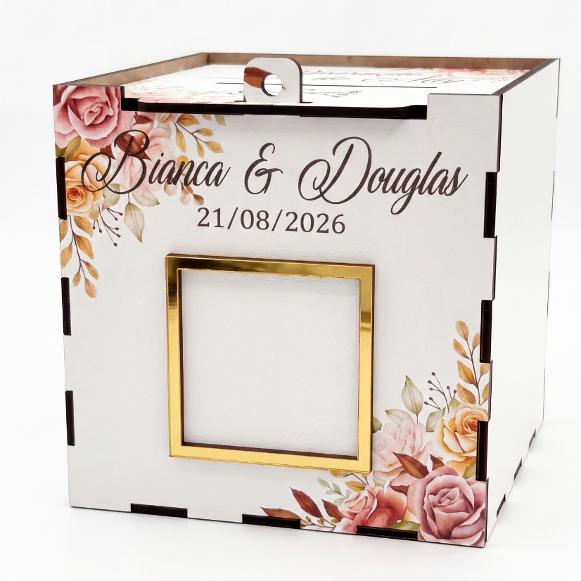 Caixa Pix Casamento Floral Terracota Personalizada Corte da Gravata Operação Lua de Mel QR Code 13cm