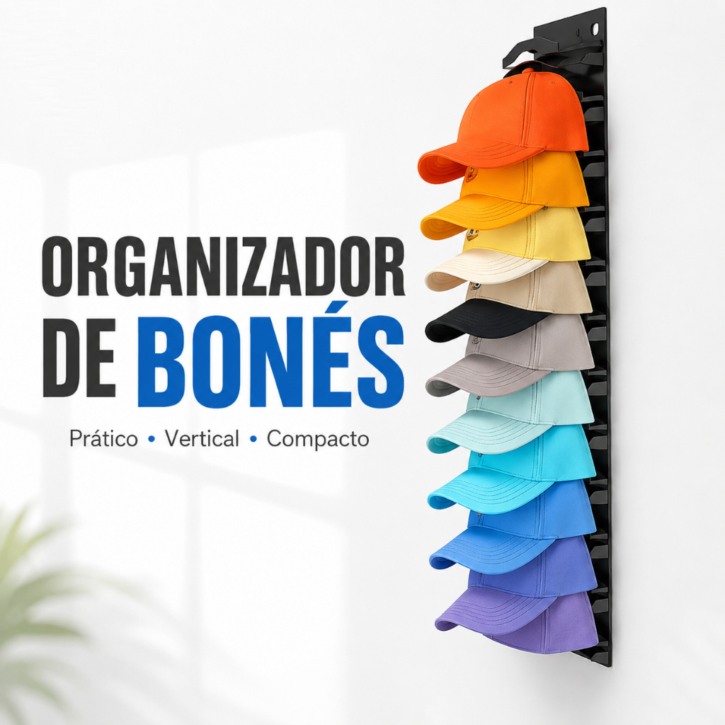 Organizador de Bonés de Parede Porta Chapéu Expositor Vertical Suporte para Até 10 Bonés Economia de Espaço