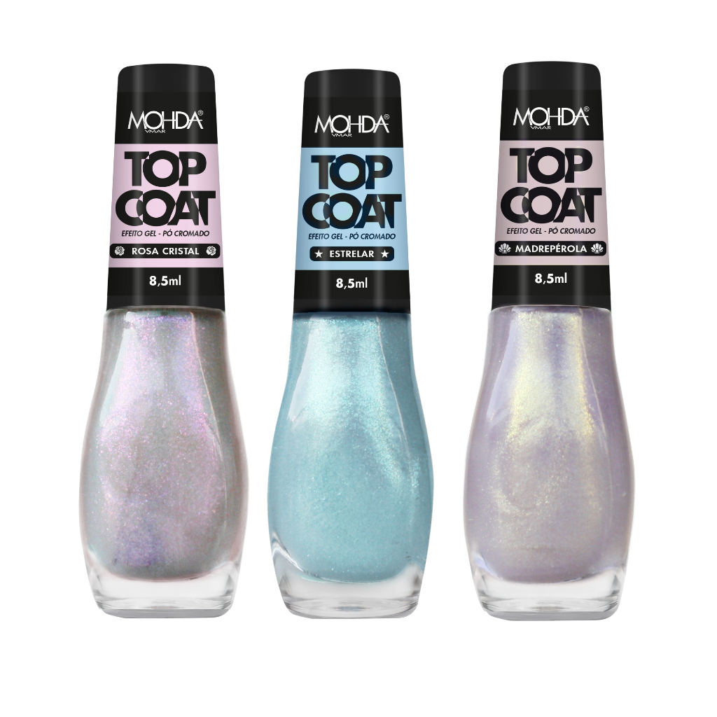 Top Coat Efeito Pó Cromado - com Efeito Gel e Longa duração - Mohda 8,5ml