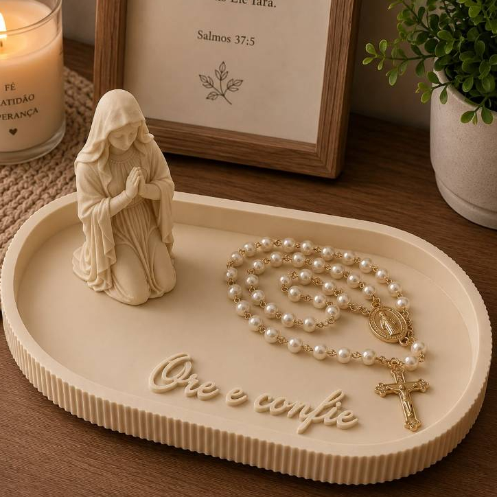 Porta Terço Decorativo Nossa Senhora | Bandeja Religiosa Católica para Rosário e Oração