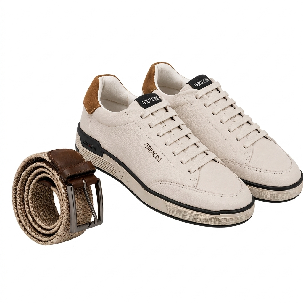 Combo Sapatenis e Cinto Masculino Casual Com Elástico Sapatenis Ferracini Práticidade Conforto Trabalho