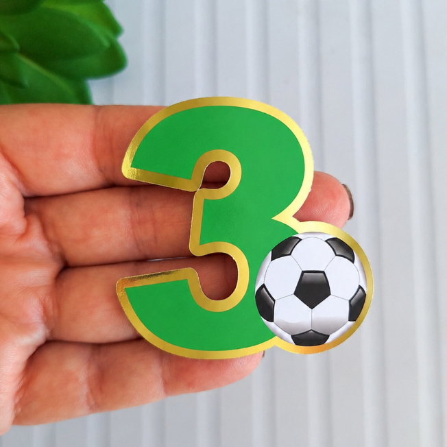 Aplique número 3D FUTEBOL - número 3 - tag lembrancinha - caixinhas - personalizados - ENVIO RÁPIDO