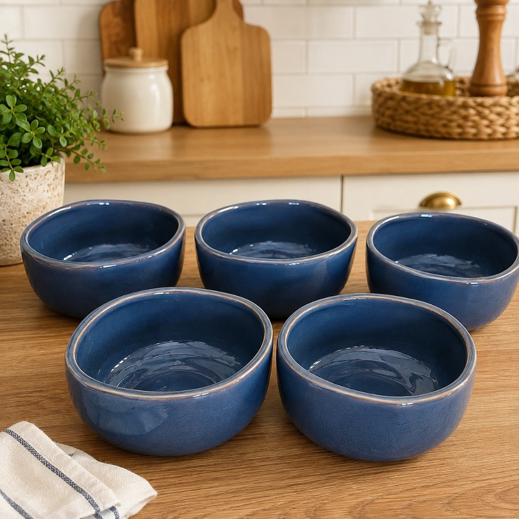 Kit 2 Bowls Cerâmica Orgânica Azul 13,5cm – Tigela Decorativa para Servir
