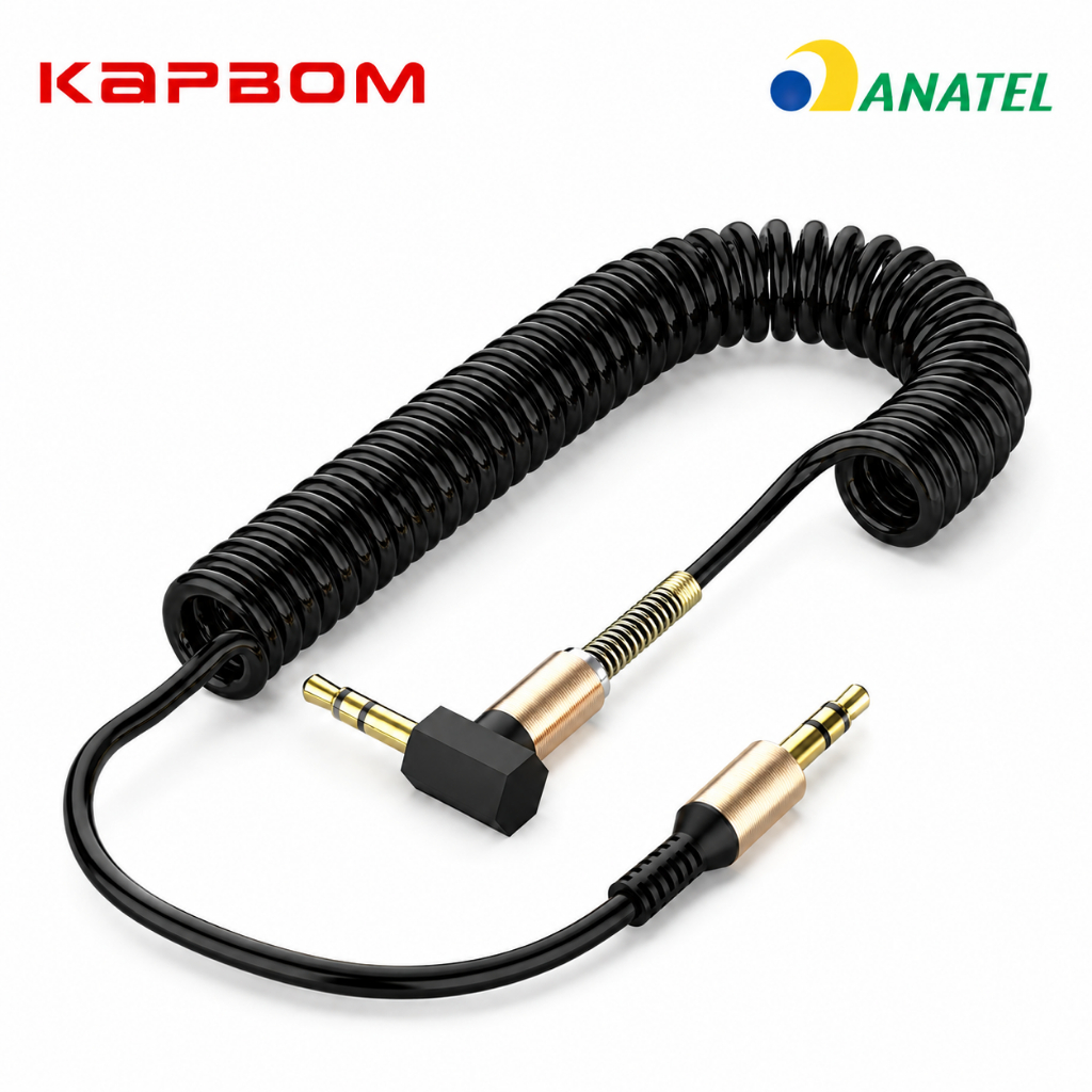 Cabo Áudio P2 3.5mm Espiral 1,8m Som Estéreo Reforçado Para Celular Caixa de Som