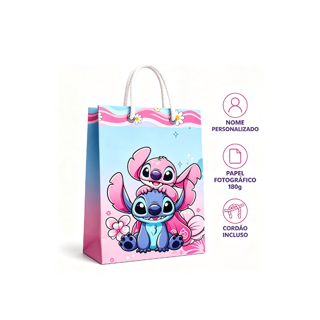 Sacolinha Surpresa Stitch Personalizada Com Nome Lembrancinha Festa Infantil (P e M)