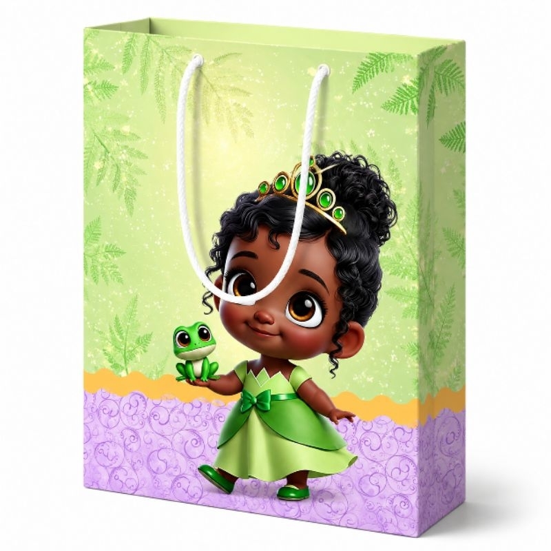 Sacola Pegue e Monte Princesa Tiana 10x15cm | Princesa e o Sapo | Sacolinha Personalizada para Festa Infantil