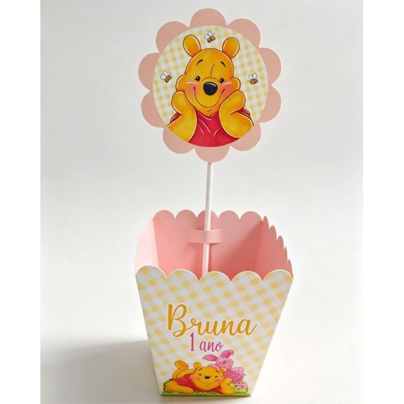 Centro de Mesa personalizado Cachepô Ursinho Pooh Aniversário Infantil Lembrancinhas {semi montado}