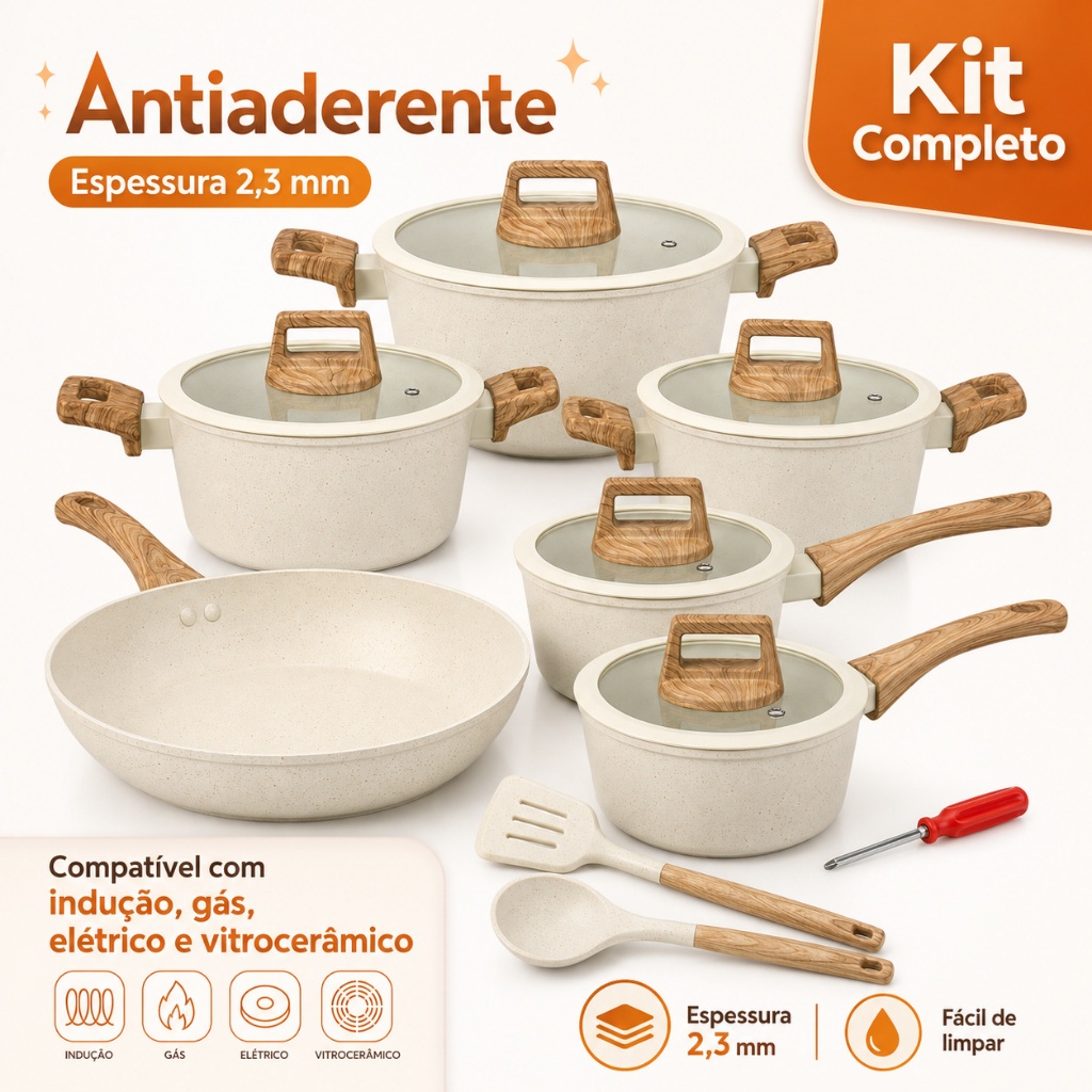 8 peças Jogo De Panelas 2.3mm Antiaderente Indução
