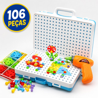 Kit Ferramenta Infantil Parafusadeira de Brinquedo de Montar 106 Peças Educativo DIY
