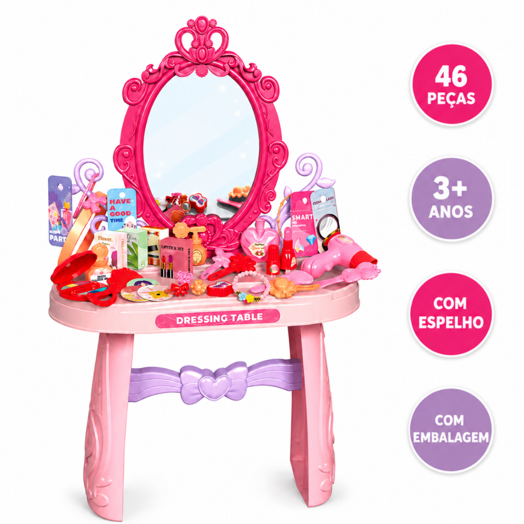 Penteadeira Infantil Rosa Cantinho Da Princesa C/ Acessórios