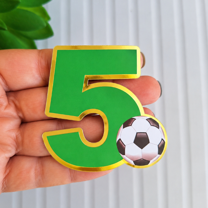 Aplique número 3D FUTEBOL - número 5 - tag lembrancinha - caixinhas - personalizados