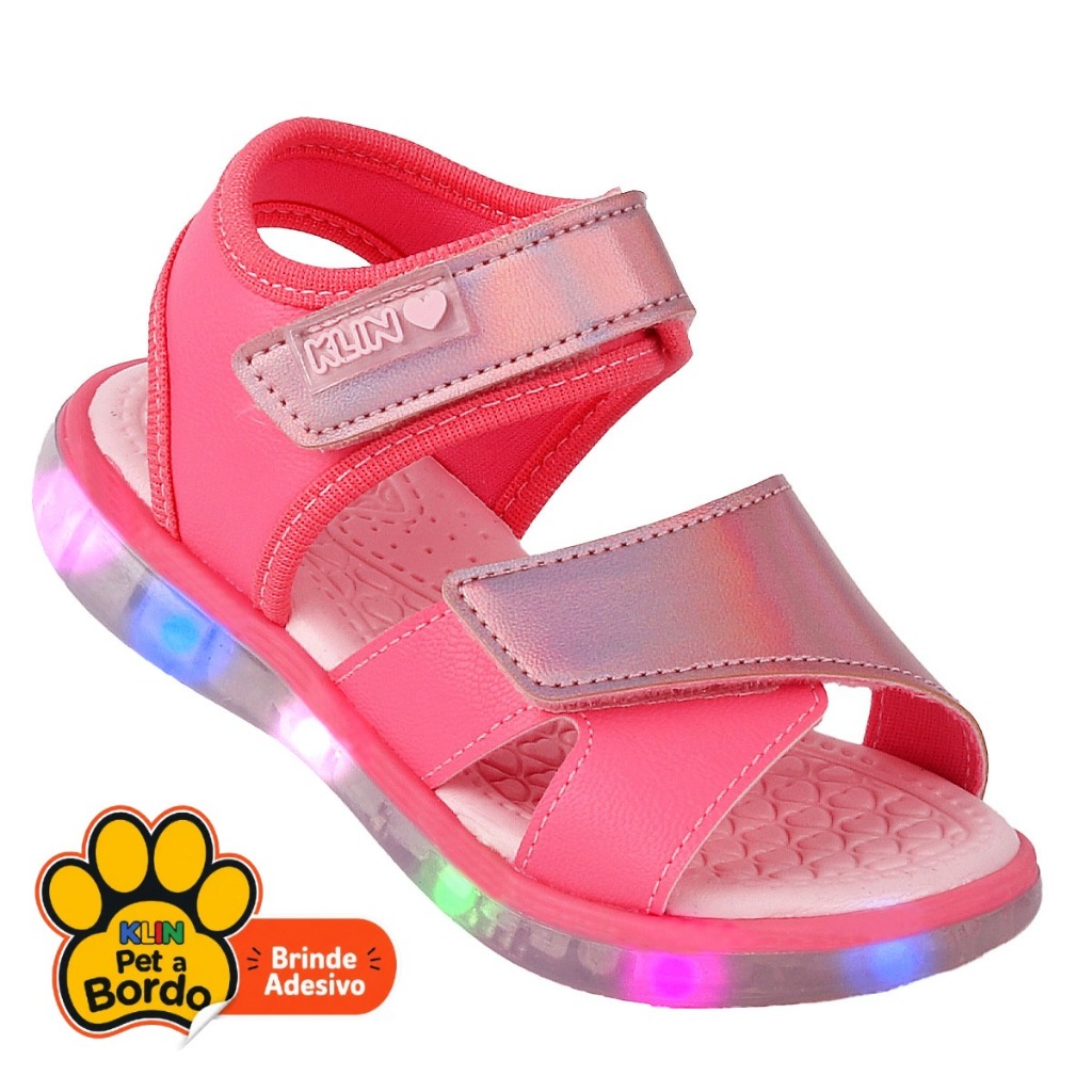 Sandália Papete Infantil Menina Klin Casual Festas Com Led Colorido Super Leve e Anatômico - Pink