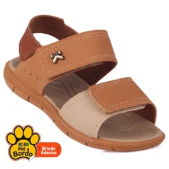 Papete Sandália Infantil Casual Klin Anatômica e Confortável Com Velcro Batizado - Caramelo