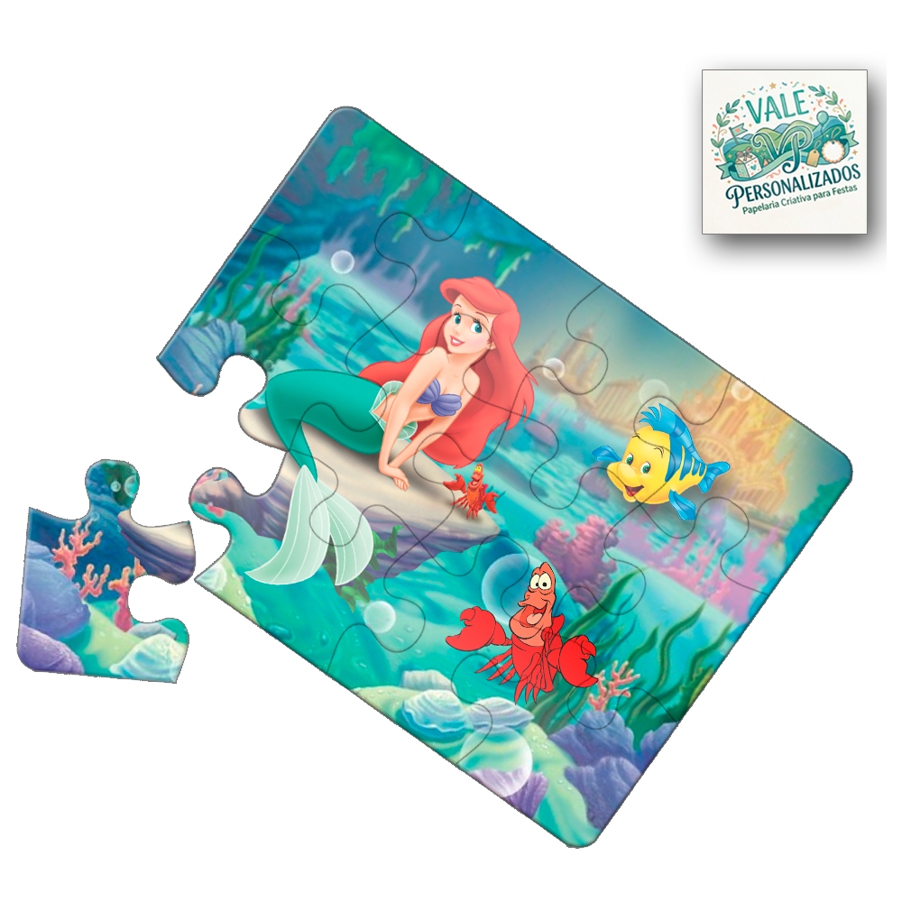 Kit 10 Quebra Cabeça Tema Pequena Sereia Ariel 12 Peças Lembrancinha Festa Infantil Envio Já