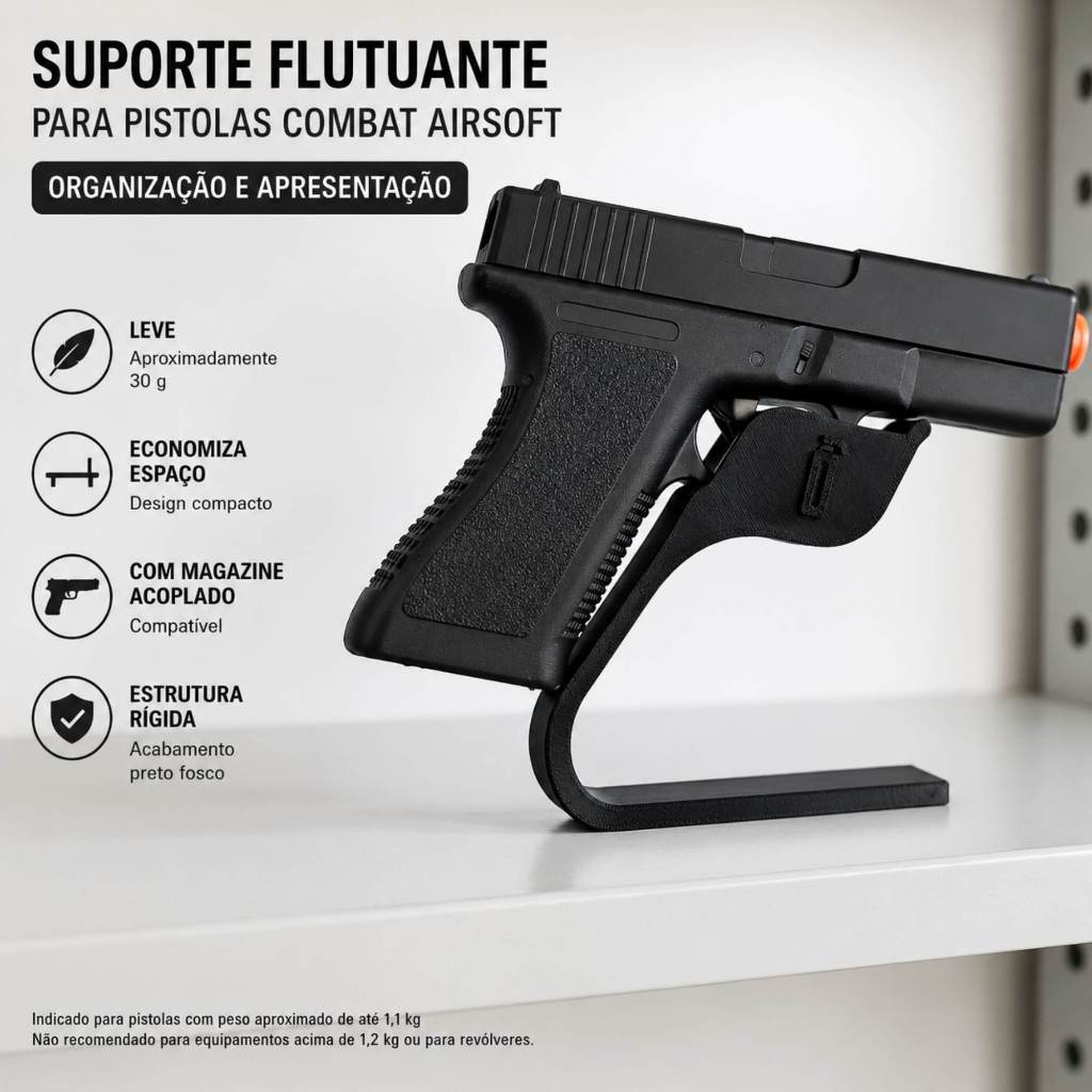 Suporte Decorativo Flutuante De Mesa Para Pistolas