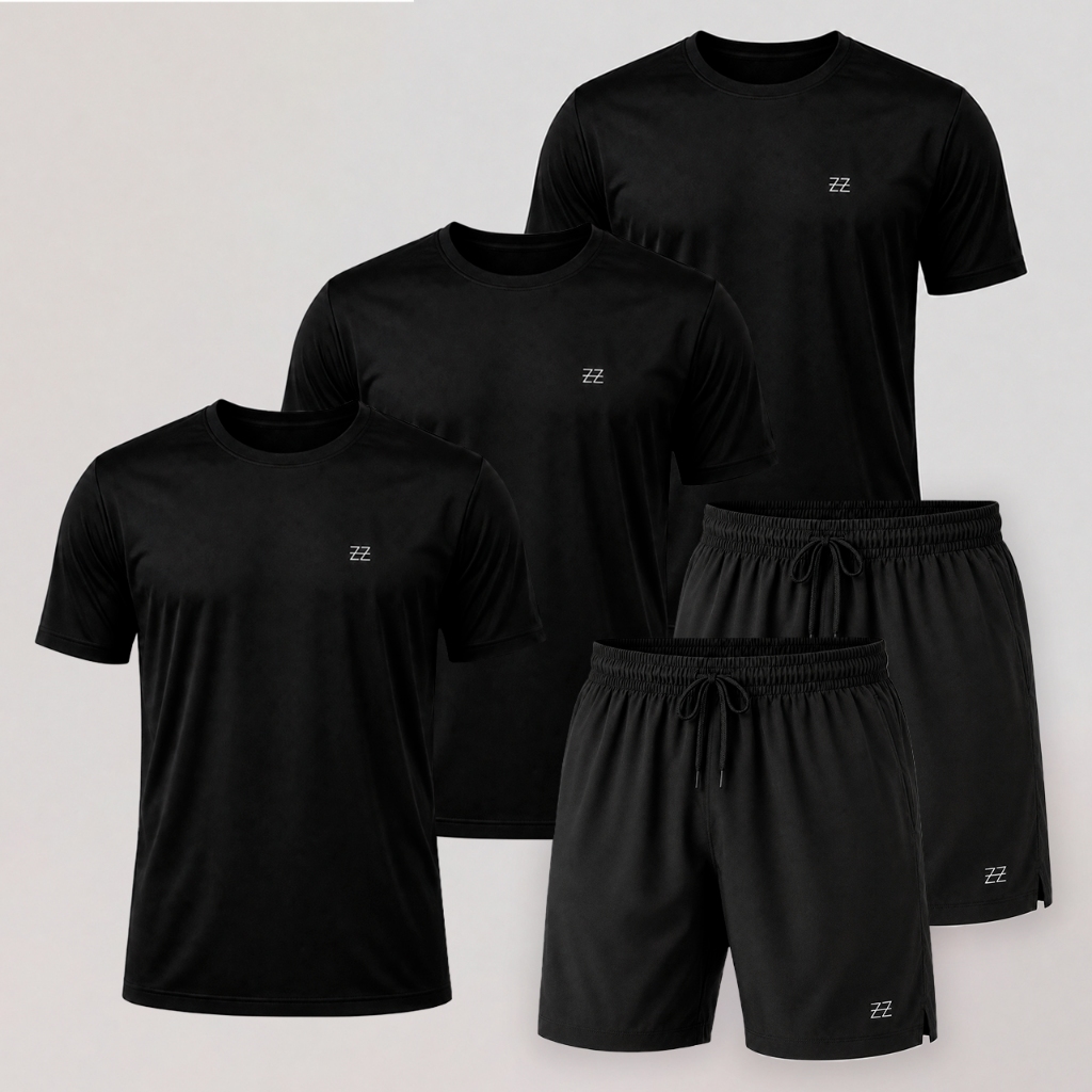Kit 5 peças academia Dry Fit 3 camisetas 2 bermudas treino masculino Luzzoo