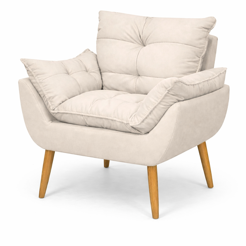 Poltrona Decorativa Bege Feito Com Tecido Suede Para Quarto De Bebê Completo Sala Rack Smart Tv - Sentta Furniture
