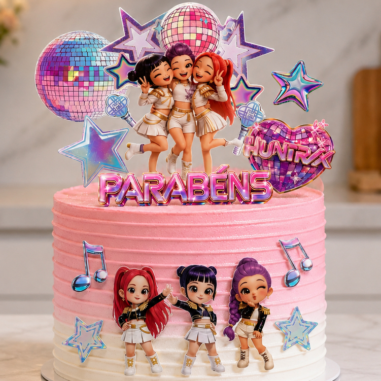 Topo de Bolo Guerreiras K-Pop Cute - ENVIO RÁPIDO