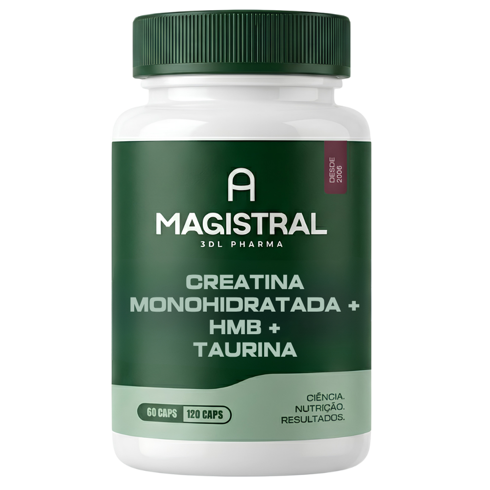 Creatina Monohidratada 250mg + HMB 150mg + Taurina 100mg Com Laudo 60 ou 120 Cápsulas Original