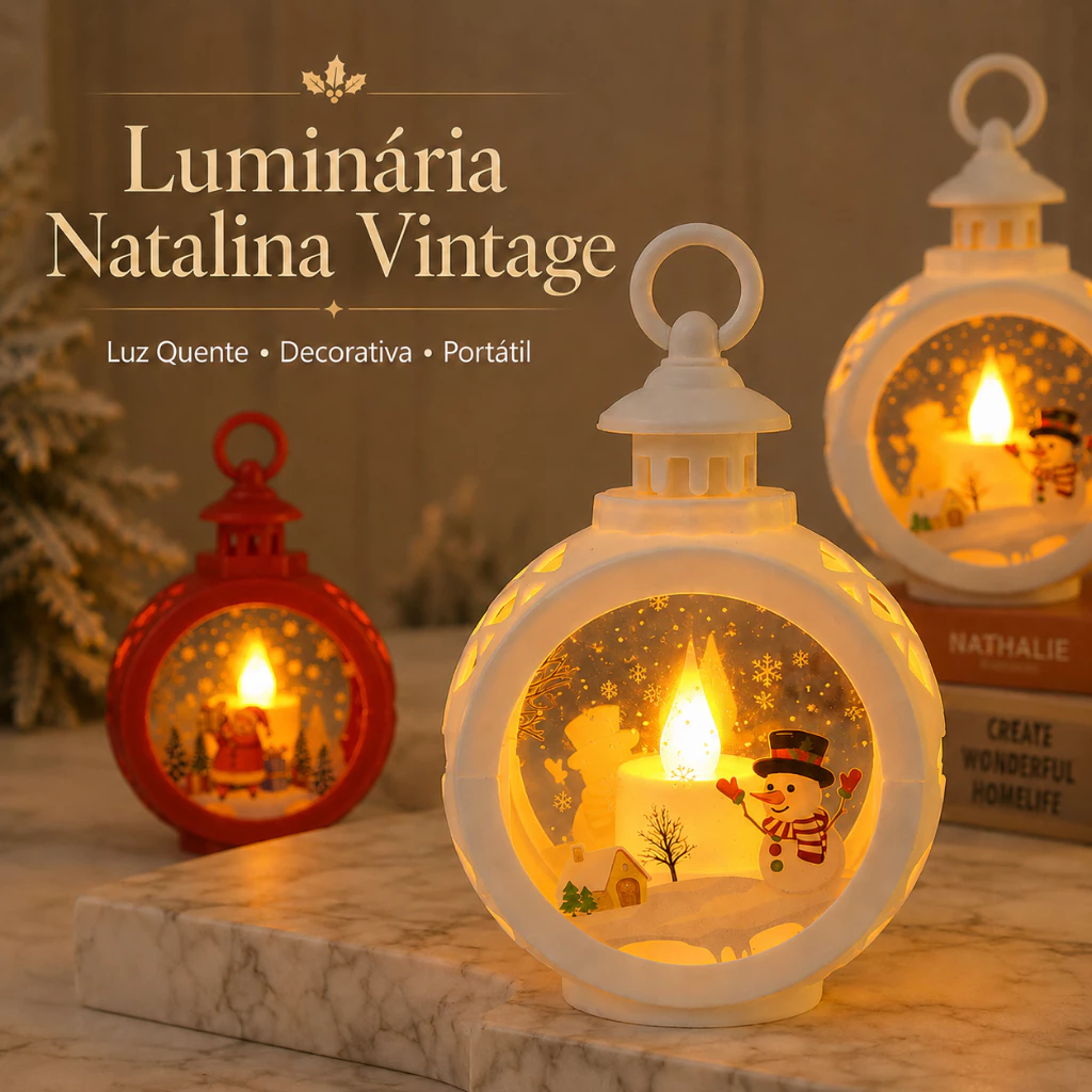 Luminária Natalina Vintage Portátil Sem Fio Luz Quente Decoração de Natal Papai Noel Boneco de Neve — imagem 1