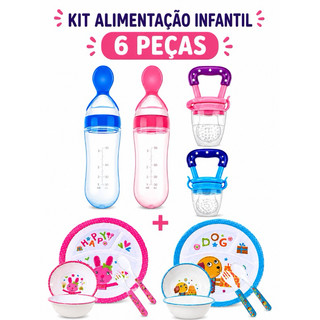 Kit Alimentação Infantil  Prato c/ divisórias e  Talheres+ Colher Mamadeira + Chupeta Alimentadora