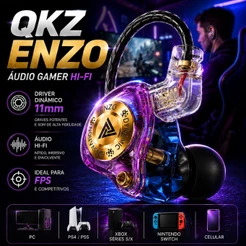 Fone de Ouvido QKZ ENZO PRO In-Ear Hi-Fi Retorno de Palco P2 3,5mm Gamer PS4 PS5 Xbox Switch