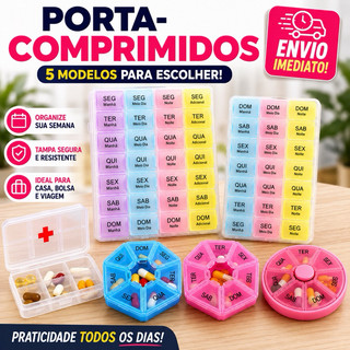 Porta Comprimidos Semanal Organizador Remédio  Opções 5 Modelos diferentes Portátil Viagem Divisórias Cápsulas