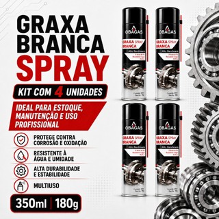 KIT 4 Graxa Branca Lítio Alta Resistência, Corrente, Engrenagens, Parafusos