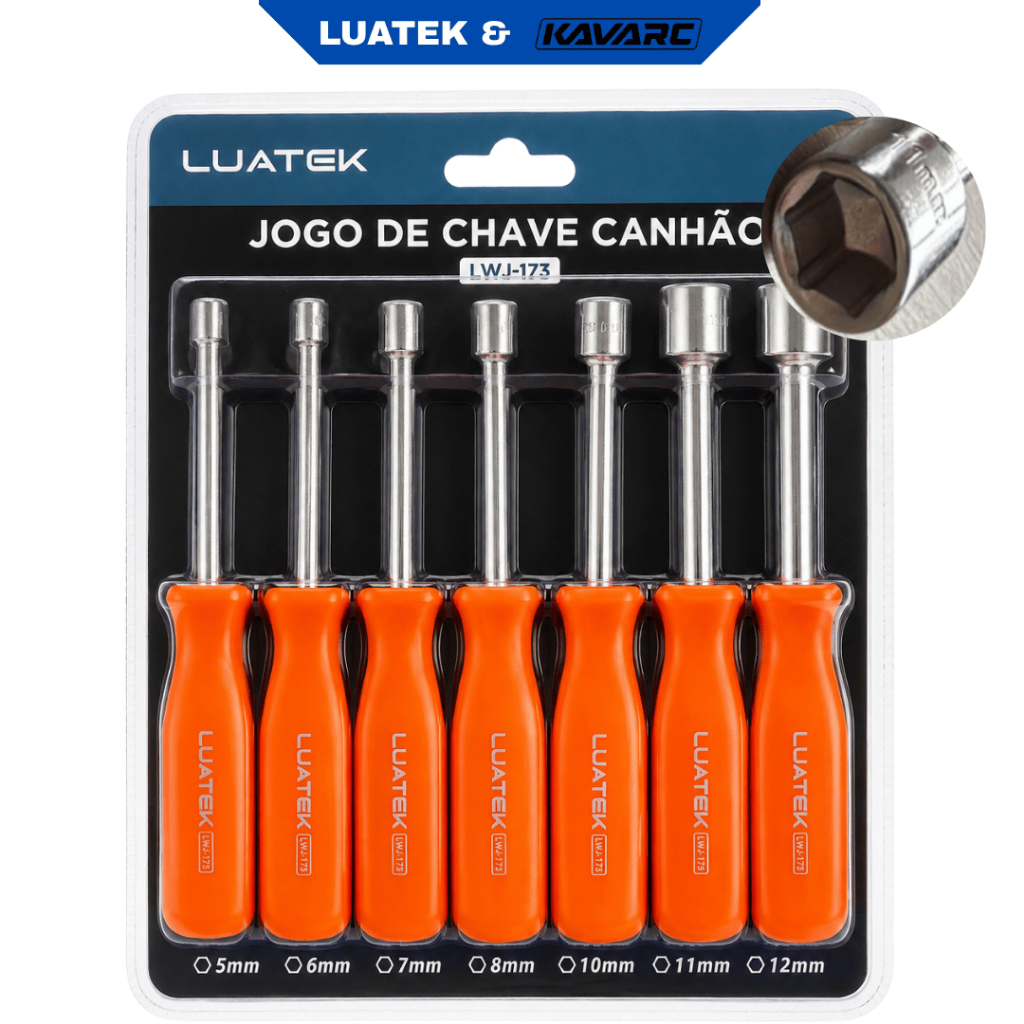 Kit Jogo de Chave Canhão LUATEK 7 Peças 5 6 7 8 10 11 12mm Chave Sextavada com Cabo LWJ-173
