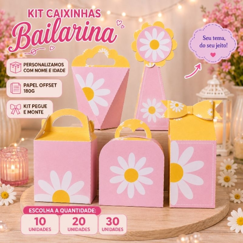 Caixinhas Personalizadas Margarida "Pegue e Monte"  Kit Festa decoração e Lembrancinha de Aniversario