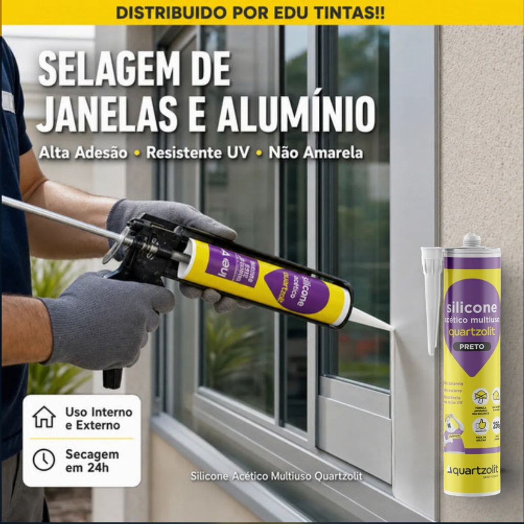Selante Silicone Acético Multiuso Quartzolit Preto 256g