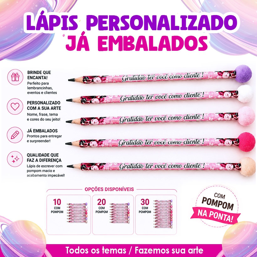 Lápis personalizado já embalados/ todos os temas /Fazemos sua arte /Sua arte aqui