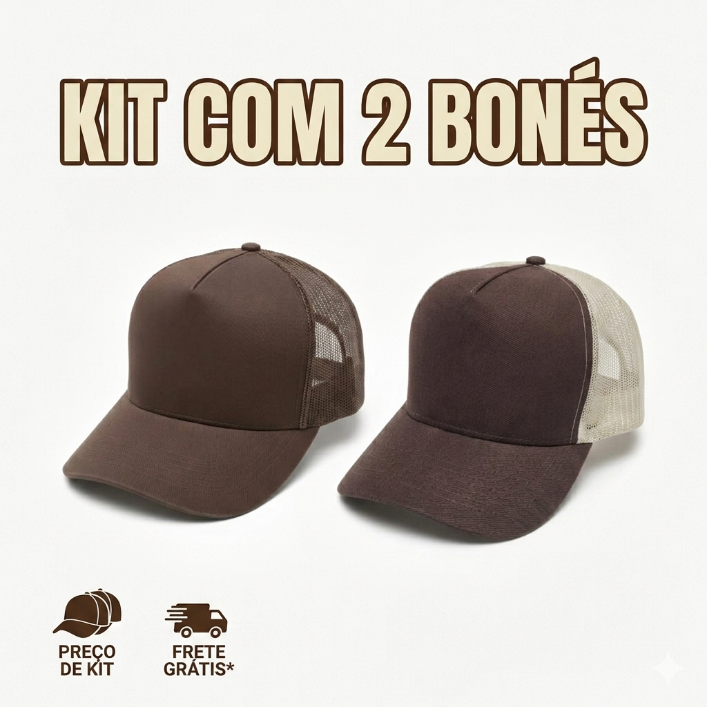 Kit 2 Bonés Trucker Americano Telinha Ajustável Snapback Masculino Feminino Sem Estampa