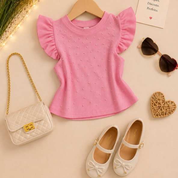 Blusa Infantil Feminina Canelada Em Pedrarias strass em  Corações Blogueirinha Moda Fashion.