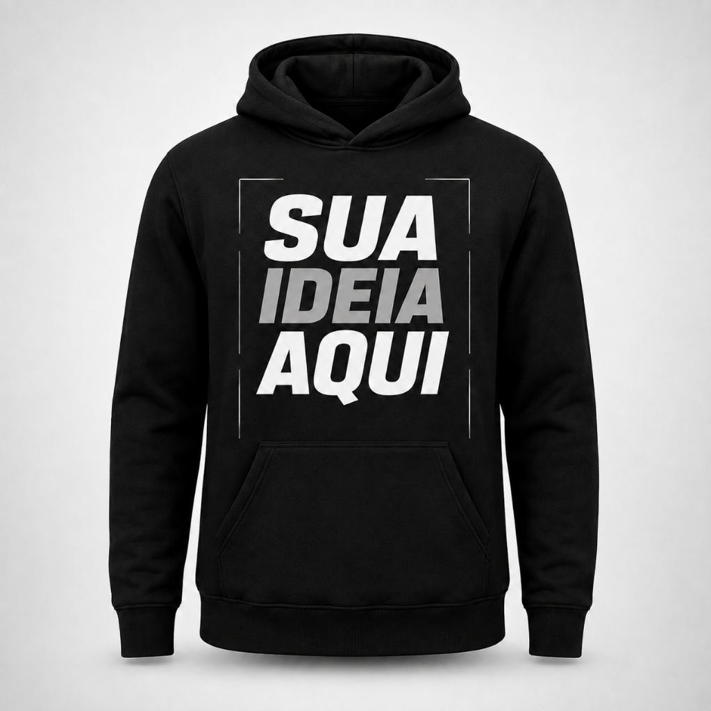 Moletom Canguru Preto Personalizado Com Sua Ideia Foto Logo Ou Frase Flanelado 100% Algodão