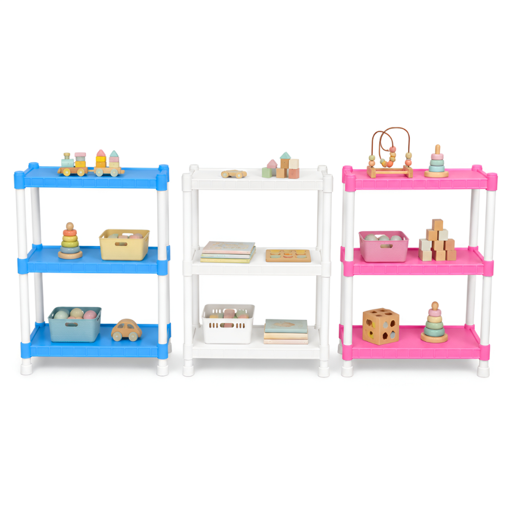 Prateleira Estante 3 Andares Rosa Azul Branco Quarto Infantil Sapateira Bebê Organizadora