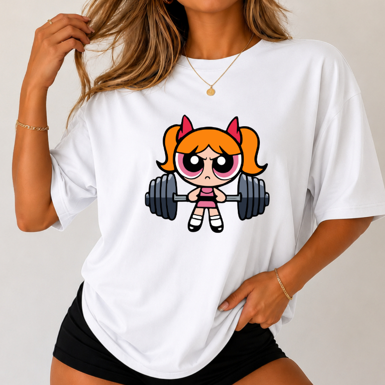 Camiseta Feminina Oversized Fitness Super Poderosas Academia Treino Gym 100% Algodão Musculação Meninas