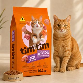 Ração Para Gatos 10kg Tim Tim Cat Premium Carne Salmão Frango Alta Aceitação Alimento Completo