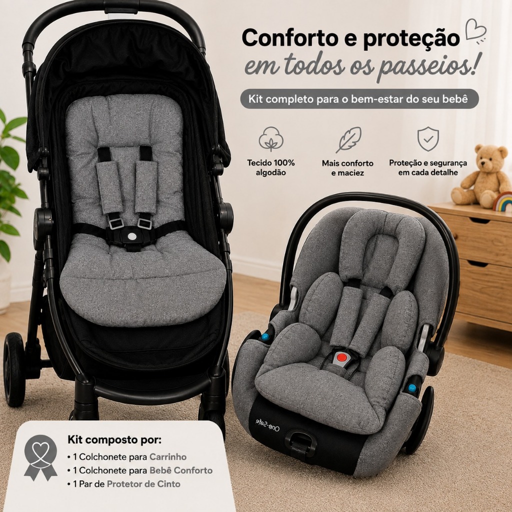 Kit Colchonete 3 Peças Para Carrinho E Bebê Conforto Escolha A Sua Estampa