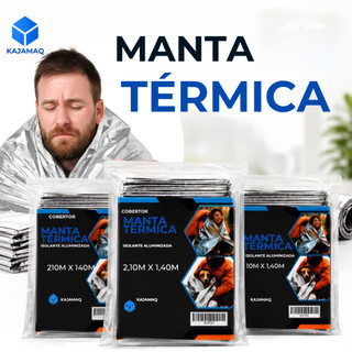 Kit Cobertor Manta Emergência Resgate Térmica Aluminizado Camping Primeiros Socorros Acampamento