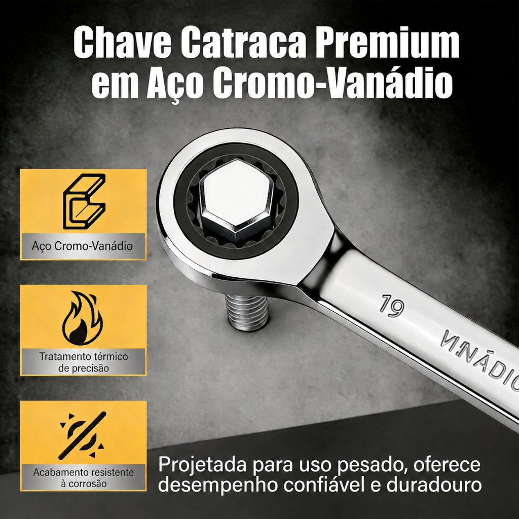 Kit de 12 Chaves Combinadas de Aço Cromo Vanádio Estrela Placada de 6 mm a 19 mm — imagem 2 de 2
