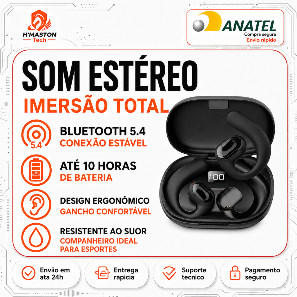 H'MASTON RS24 Fone De Ouvido Bluetooth Sem Fio Fone Sem Fio Bluetooth Fone Bluetooth Sem Fio Fone Que Prende Na Orelha